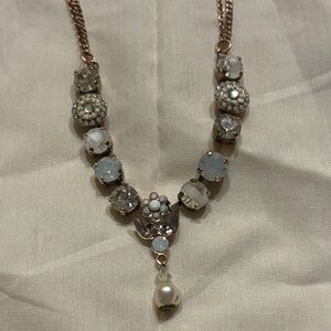 Mariana Blue and Opalescent Crystal Necklace on Rose Goldtone Chain